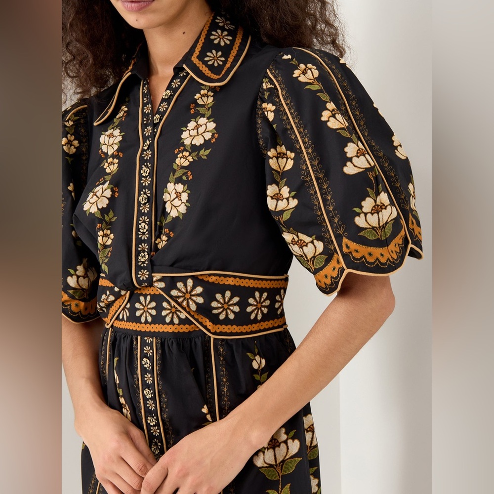 FARM Rio Black Bold Flowers Organic Cotton Midi Dress Small - Picture 3 of 15